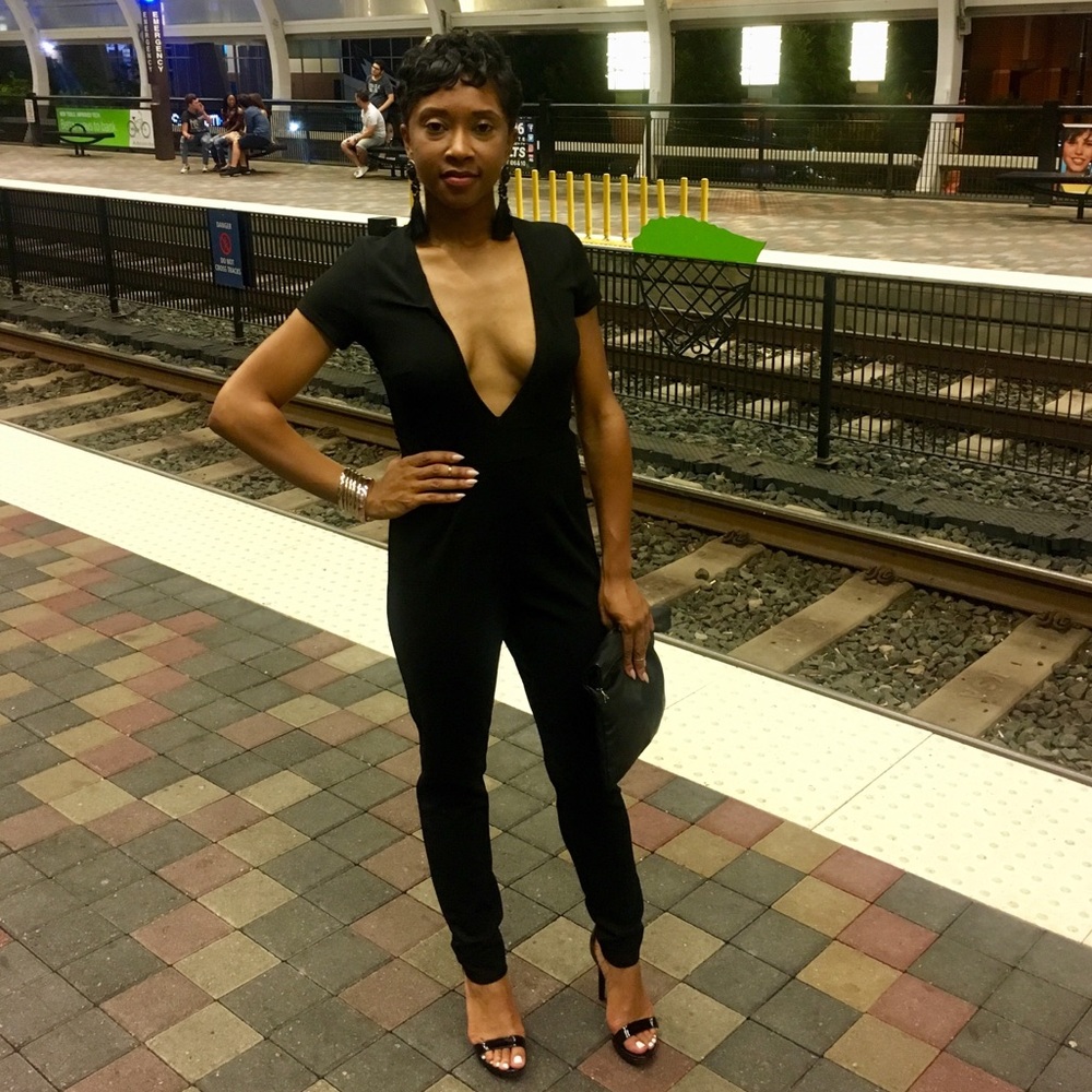 Black Deep Neckline Jumpsuit